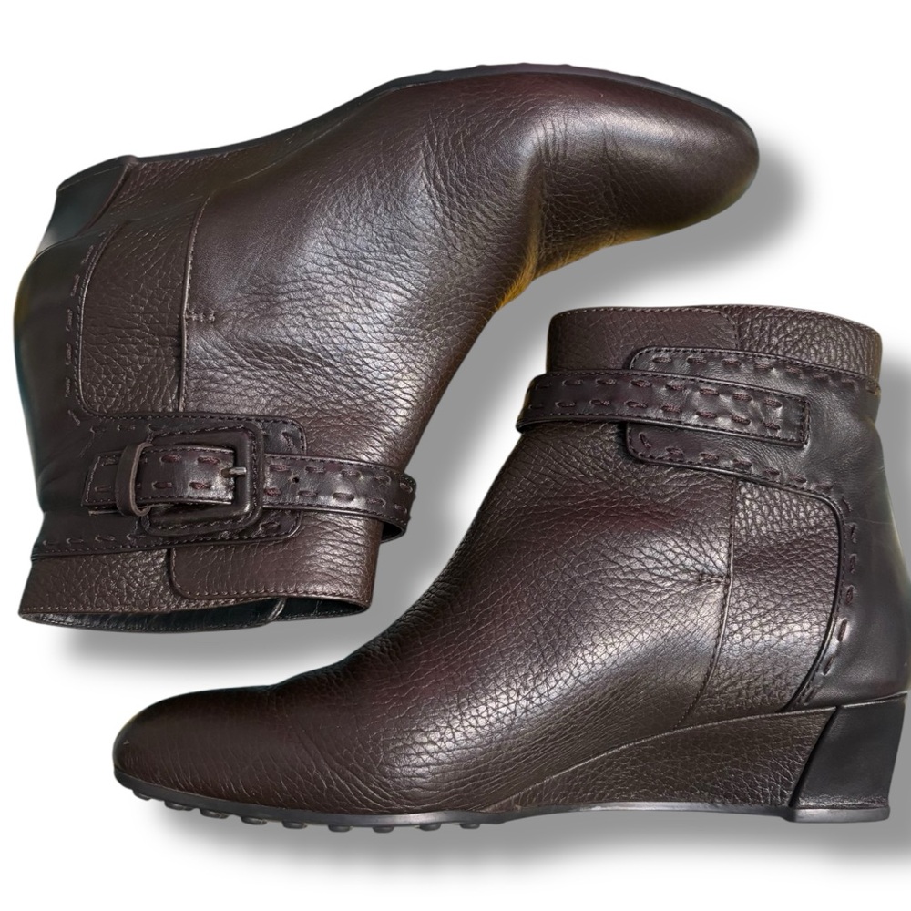Tod's Brown leather Ankle Boots Hidden Wedge Heel women’s 36 / 6 made in Italy - Picture 2 of 7